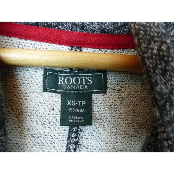 Roots Canada Womens XS Hooded Pullover Sweater Heather Black Varsity Cuffs - Picture 9 of 14